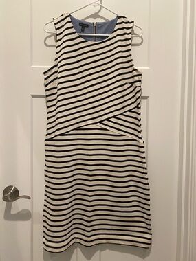 Talbots Black and White Striped Sleeveless  Dress